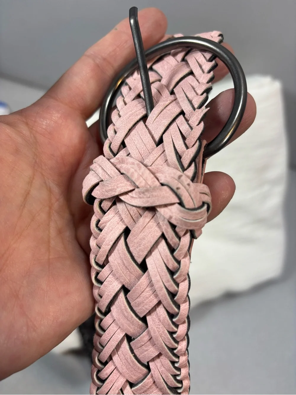 Woven Pink Women's Belt with Large Ring Buckle